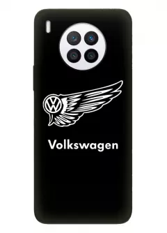 Бампер для Хуавей Нова 8и из силикона - Volkswagen Фольксваген белый логотип крупным планом и название вектор-арт 