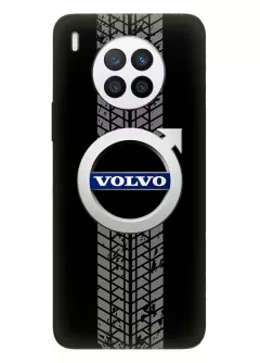 Наладка для Хуавей Нова 8и из силикона - Volvo Вольво классический логотип крупным планом и следы шин колеса