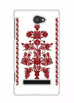Купить красивый чехол для HTC One X в виде украинской вышиванки - Red flowers