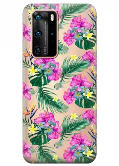 Чехол прозрачный для Huawei P40 Pro - Тропические цветы