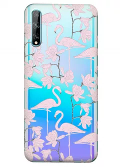 Прозрачный чехол для Huawei Y8p - Розовые фламинго