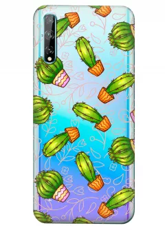 Прозрачный чехол для Huawei Y8p - Арт кактусы