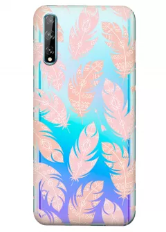 Прозрачный чехол для Huawei Y8p - Розовые перья