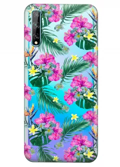 Прозрачный чехол для Huawei Y8p - Тропические цветы