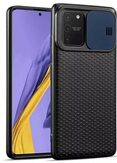 Чехол Camshield Black TPU со шторкой защищающей камеру для Samsung Galaxy S10 Lite, Черный / Синий