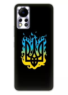 Чехол на Infinix Hot 11s NFC с справедливым гербом и огнем Украины
