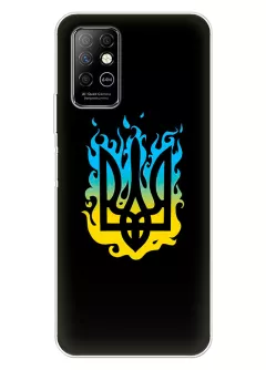 Чехол на Infinix Note 8 с справедливым гербом и огнем Украины