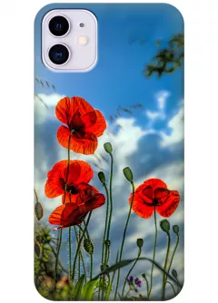 Чехол на iPhone 11 с нежными цветами мака на украинской земле