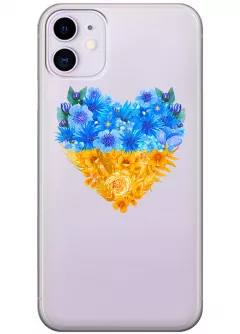 Патриотический чехол iPhone 11 с рисунком сердца из цветов Украины
