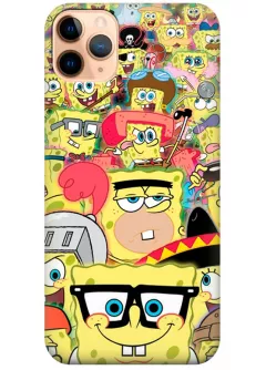 iPhone 11 Pro чехол из силикона - SpongeBob SquarePants Губка Боб Квадратные Штаны коллаж из разных образов (Чехол 1)