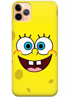 iPhone 11 Pro чехол из силикона - SpongeBob SquarePants Губка Боб Квадратные Штаны улыбающееся лицо крупным-планом желтый чехол (Чехол 1)