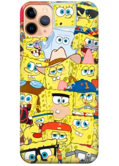 iPhone 11 Pro чехол из силикона - SpongeBob SquarePants Губка Боб Квадратные Штаны коллаж из разных образов (Чехол 2)