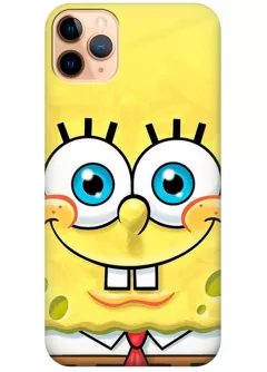 iPhone 11 Pro чехол из силикона - SpongeBob SquarePants Губка Боб Квадратные Штаны улыбающееся лицо крупным-планом желтый чехол (Чехол 2)