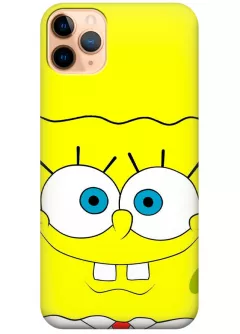 iPhone 11 Pro чехол из силикона - SpongeBob SquarePants Губка Боб Квадратные Штаны улыбающееся лицо крупным-планом желтый чехол (Чехол 3)