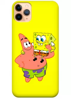iPhone 11 Pro чехол из силикона - SpongeBob SquarePants Губка Боб Квадратные Штаны на плече Патрика Стара желтый чехол