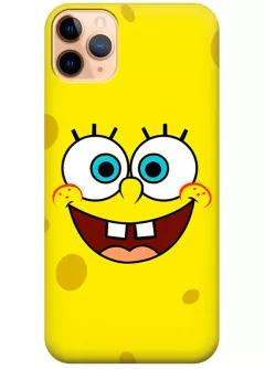 iPhone 11 Pro чехол из силикона - SpongeBob SquarePants Губка Боб Квадратные Штаны улыбающееся лицо крупным-планом желтый чехол (Чехол 4)