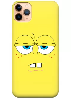 iPhone 11 Pro чехол из силикона - SpongeBob SquarePants Губка Боб Квадратные Штаны грустное лицо крупным-планом желтый чехол