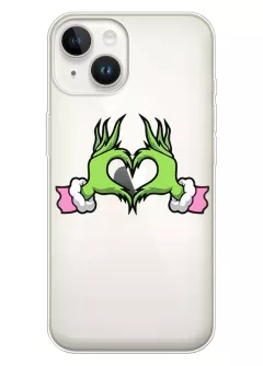 iPhone 12 Mini прозрачный чехол из силикона с новогодним рисунком - Сердце от Гринча
