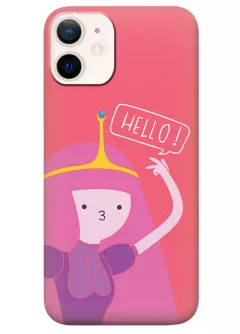 iPhone 12 Mini чехол силиконовый - Adventure Time Время приключений Hello от Принцессы Жвачки малиновый чехол