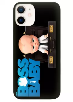 iPhone 12 Mini чехол силиконовый - Baby Boss Босс-молокосос лого малыш в чемодане на черном фоне