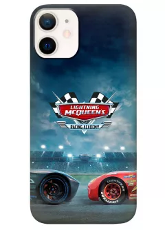 iPhone 12 Mini чехол силиконовый - Cars Тачки лого Racing Academy Молния Маккуин против Кинга