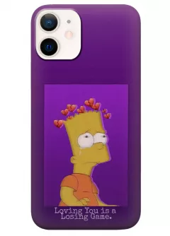 Бампер для iPhone 12 Mini из силикона - The Simpsons Симпсоны Loving You is a Losing Game Барт Симпсон в глитч-эффекте