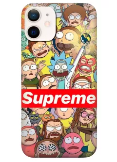 Наладка для Айфон 12 Мини из силикона - Rick and Morty Рик и Морти Supreme все герои мультсериала