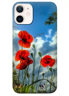 Чехол на iPhone 12 Mini с нежными цветами мака на украинской земле