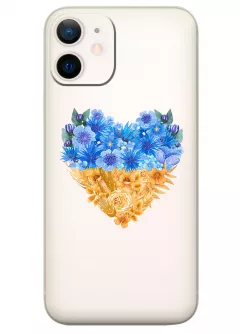 Патриотический чехол iPhone 12 Mini с рисунком сердца из цветов Украины