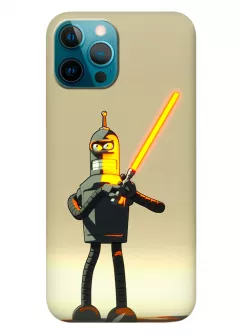 Айфон 12 Про чехол из силикона - Futurama Футурама Бендер с желтым световом мечем