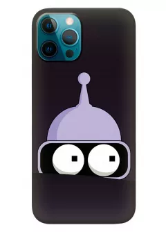 Айфон 12 Про чехол из силикона - Futurama Футурама глаза Бендера наблюдают крупным планом черный чехол