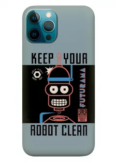 Айфон 12 Про чехол из силикона - Futurama Футурама Бендер вектор-арт Keep Your Robot Clean