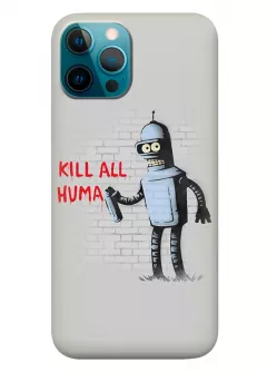Айфон 12 Про чехол из силикона - Futurama Футурама граффити-арт Бендера серый чехол Kill All Huma…