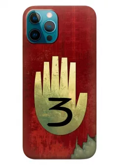 Чехол для Айфон 12 Про из силикона - Gravity Falls Гравити Фолз Третий дневник лого на бордовом фоне