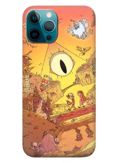 Чехол для Айфон 12 Про из силикона - Gravity Falls Гравити Фолз всевидящее око следит за Диппером и Мейбл Пайнс