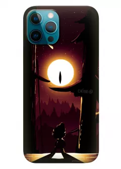 Чехол для Айфон 12 Про из силикона - Gravity Falls Гравити Фолз Диппер Пайнс в лесу на фоне всевидящей Луны