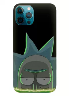 Наладка для Айфон 12 Про Макс из силикона - Rick and Morty Рик и Морти голова профессора выглядывает из портала черный чехол