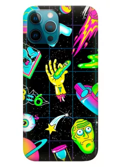 Наладка для Айфон 12 Про Макс из силикона - Rick and Morty Рик и Морти коллаж на фоне космоса