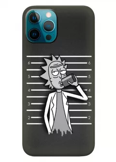 Наладка для Айфон 12 Про Макс из силикона - Rick and Morty Рик и Морти профессор выпивает черно-белый чехол