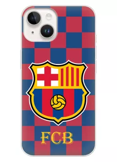 iPhone 14 чехол - Футбол логотип Barcelona Барселона Барса Футбольный клуб на шахматном фоне
