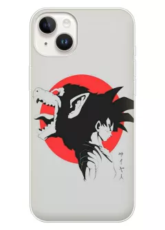 Чехол для iPhone 14 Plus - Жемчуг дракона Драгонболл Dragon Ball логотип Сон Гоку и воплощение на фоне красного солнца 
