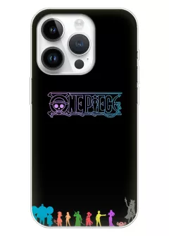 iPhone 14 Pro чехол - Ван-Пис One Piece логотип с главными героями вектор-арт 