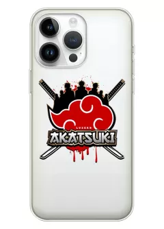Чехол для iPhone 15 из прозрачного силикона - Naruto Akatsuki логотип