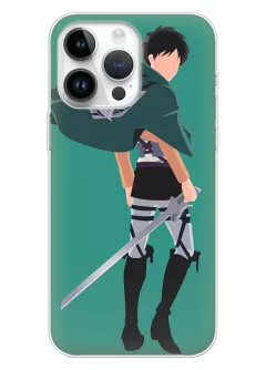 iPhone 15 чехол - Атака на титанов Attack on Titan Леви Аккерман с мечем взгляд назад вектор-арт