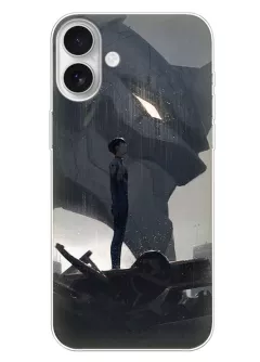 Чехол для iPhone 16 Plus - Евангелион Evangelion Рей Аянами на фоне боевой машины