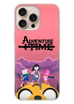iPhone 16 Pro Max чехол силиконовый - Adventure Time Время приключений лого с героями Маршалл Ли Финн Парнишка Принцесса Жвачка и Джейк