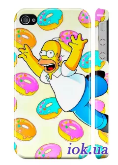 Чехол для iPhone 4/4S - Гомер и пончики
