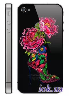 Прозрачный силиконовый чехол для iPhone 4/4S - Туфелька из цветков