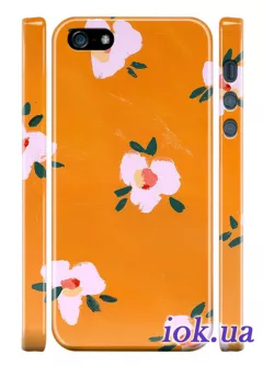 Оранжевый чехол для iPhone 5/5S с цветами