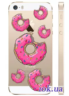 Прозрачный силиконовый чехол на iPhone 5/5S - Пончики